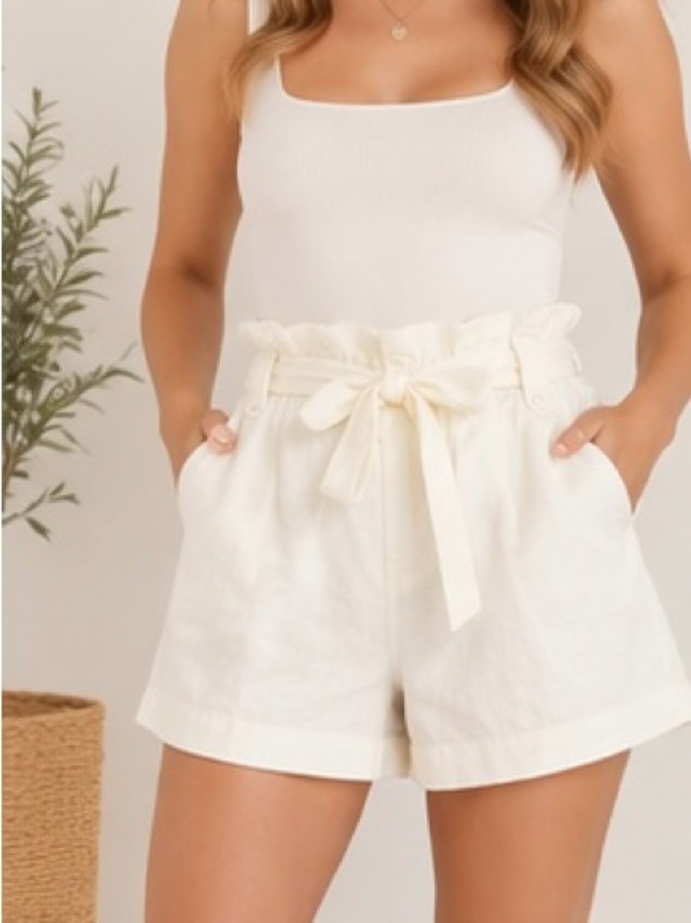 NWT ONE5ONE Amelia Paperbag High Rise Tie Waist Shorts L
